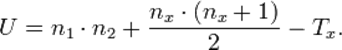 U=n_1\cdot n_2+\frac{n_x\cdot(n_x+1)}{2}-T_x.