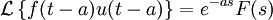 \mathcal{L}\left\{ f(t - a) u(t - a) \right\} = e^{-as} F(s)