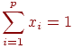 \sum_{i=1}^p x_i =1